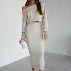 CHICA Schlauchrock gestreift, beige